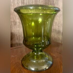 Vintage Indiana Glass Co Olive Green Pedestal Vase. 6 Inches
